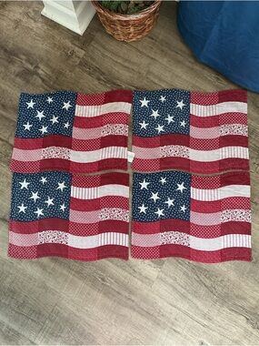 Vintage American Flag Quilted Placemats Set Of 4 Americana Cottage Core